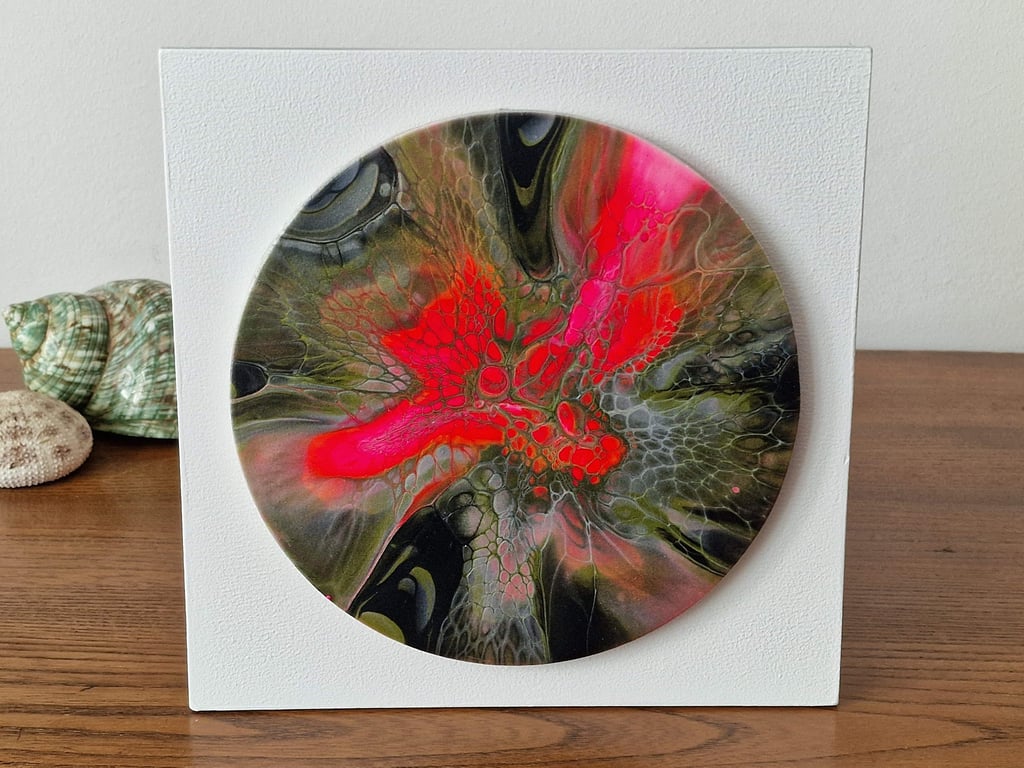 8" x 8" acrylic pour painting wall plaque
