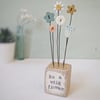 Clay and Button Flower Garden in a Wood Block 'Be a wild flower'