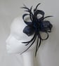 Navy Blue Sinamay Loop Crystal Feather Fascinator Headpiece Clip  - Image 6