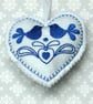 Embroidered felt heart hanging decoration with dove detail - Image 1