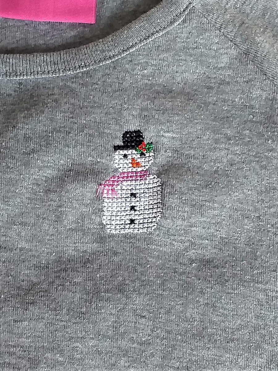 Snowman T-shirt, Age 3, hand embroidered