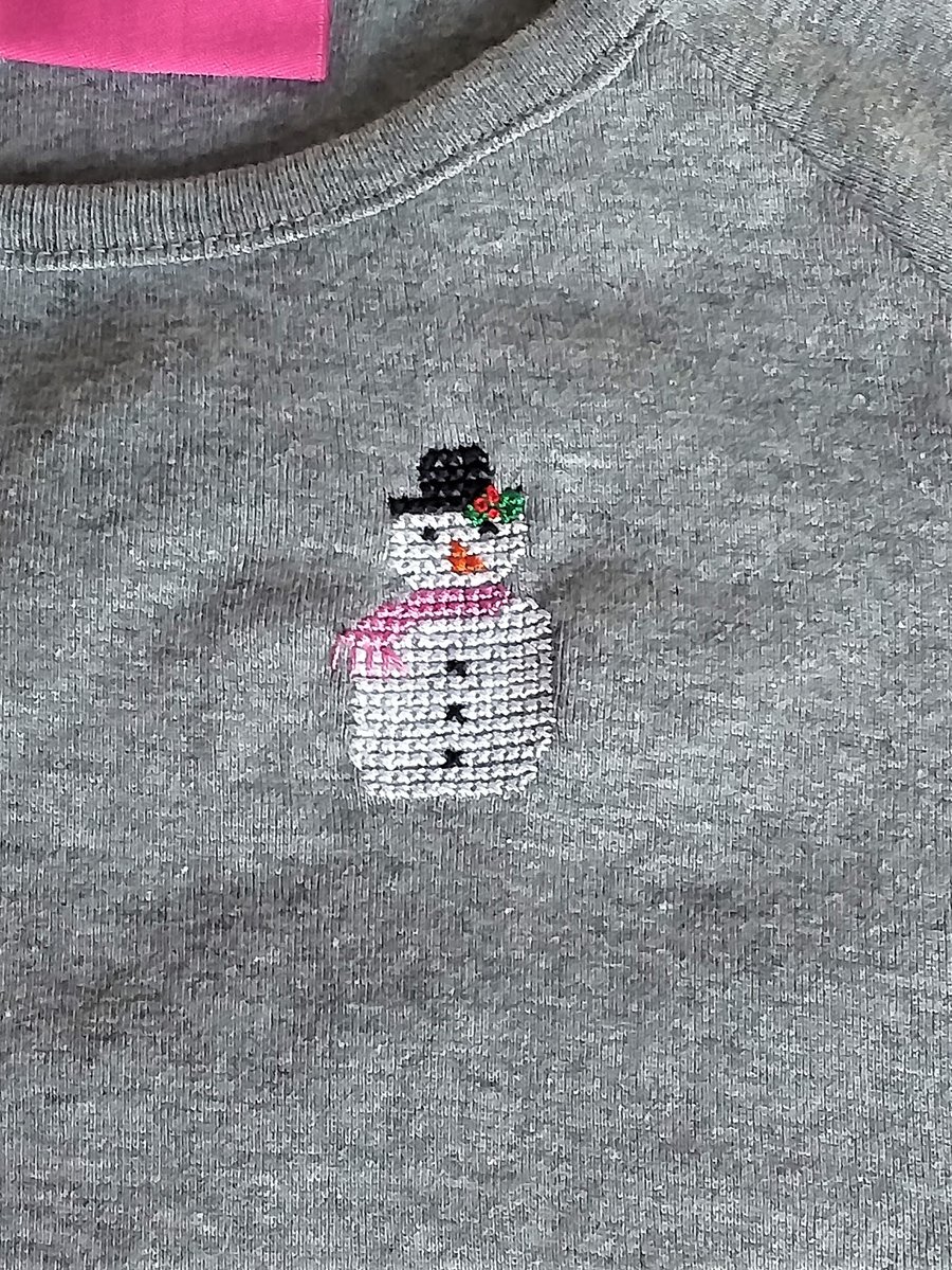 Snowman, T-shirt, Age 3, hand embroidered