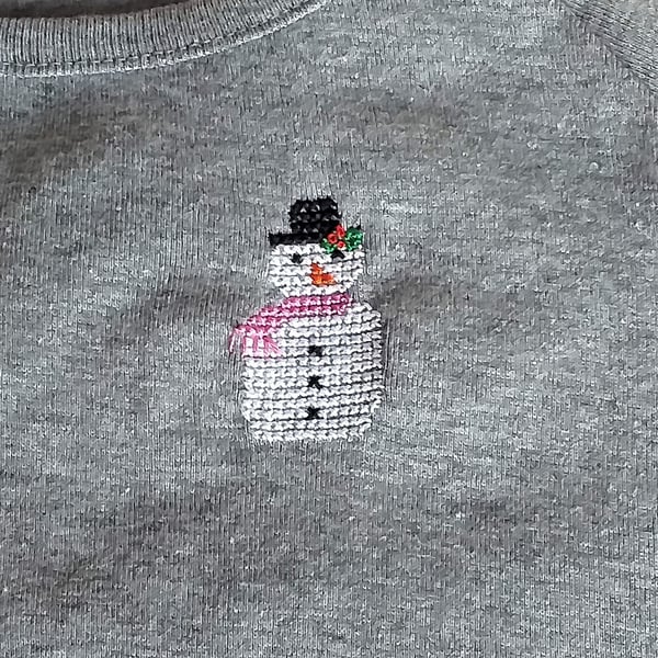 Snowman, T-shirt, Age 3, hand embroidered