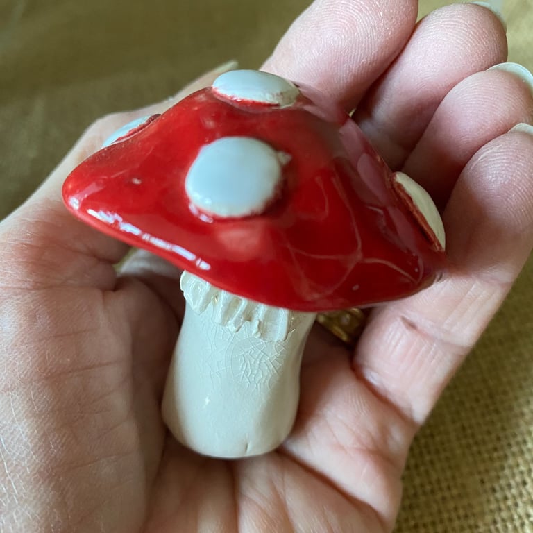 handmade ceramic mushroom - fungi plant ornament for plant pot