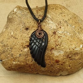 Mens Obsidian angel wing necklace. Unisex Black Reiki jewelry. Virgo jewelry