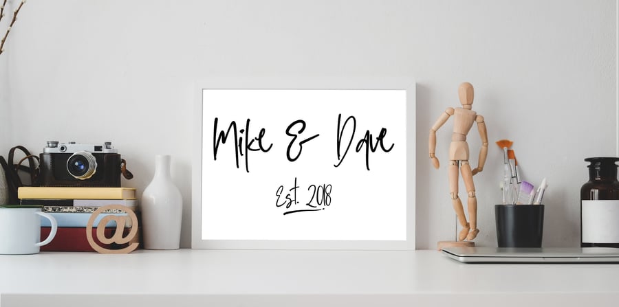 Personalised couple's names and year print