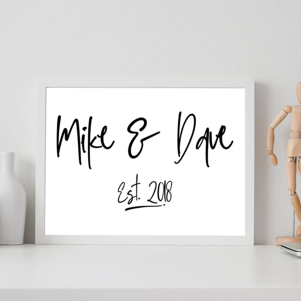 Personalised couple's names and year print