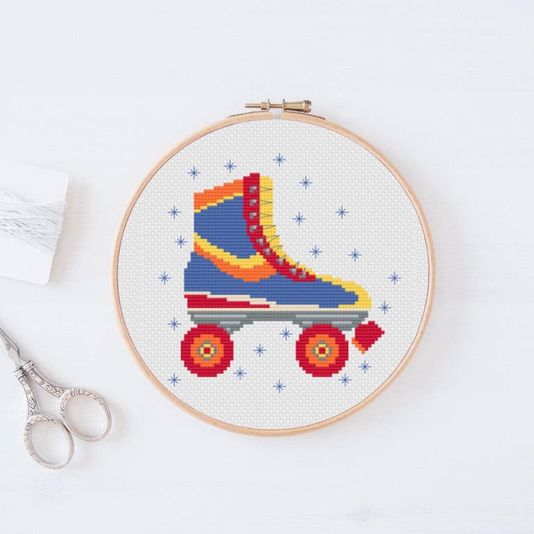 Roller boots Cross Stitch Pattern: 80s core memory Design (PDF Download)