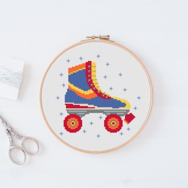 Roller boots Cross Stitch Pattern: 80s core memory Design (PDF Download)