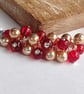 Berry Glow - Handcrafted Red & Gold Glass Pearl Cluster Bracelet - Image 2