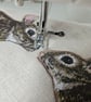 Handmade taupe-grey linen cushion with sewn printed rabbit & fluffy pompom tails - Image 4