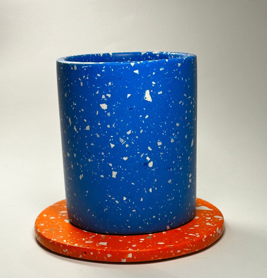 Blue Terrazzo Pencil Makeup Brush Holder, Concrete Desk Organiser Birthday Gifts