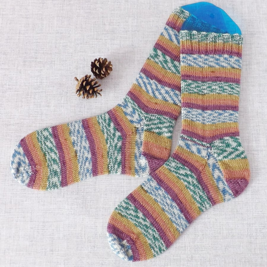 Image of Hand knitted socks, merino wool socks, size 4-6