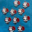 Father Christmas Charms Silvertone with Enamelled Front pack 10