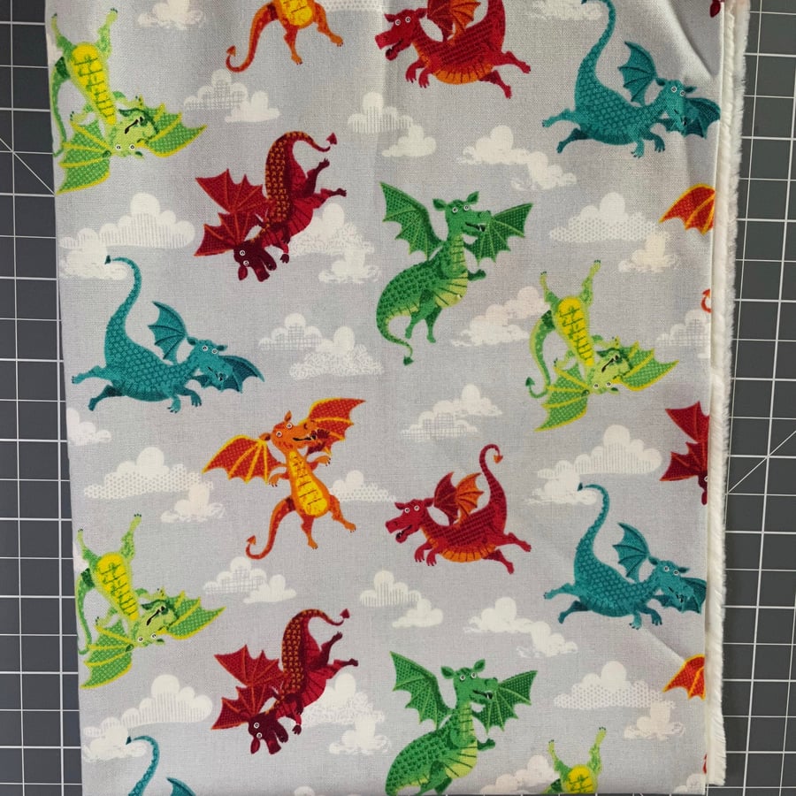Dragons on Pale Grey Cotton Fabric