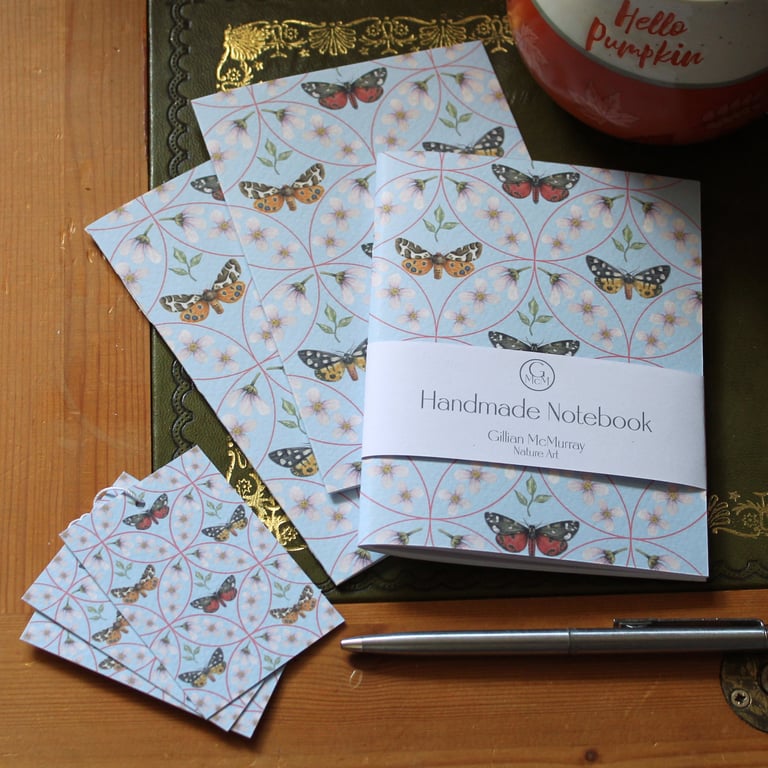 Tiger Moth Floral Stationery Set - Handmade Notebook, Cards & Gift Tags