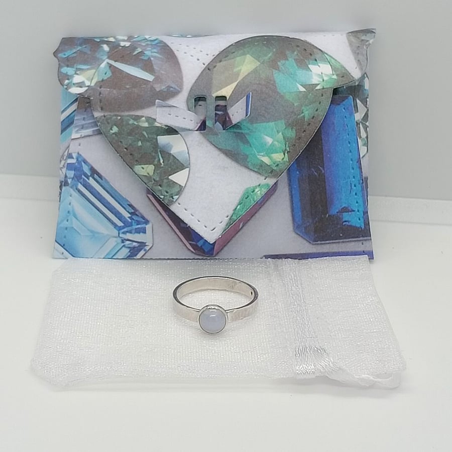Blue Lace Agate Gemstone Ring Sterling Silver Hallmarked size L
