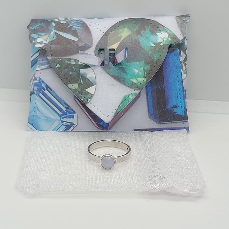 Blue Lace Agate Gemstone Ring Sterling Silver Hallmarked size L