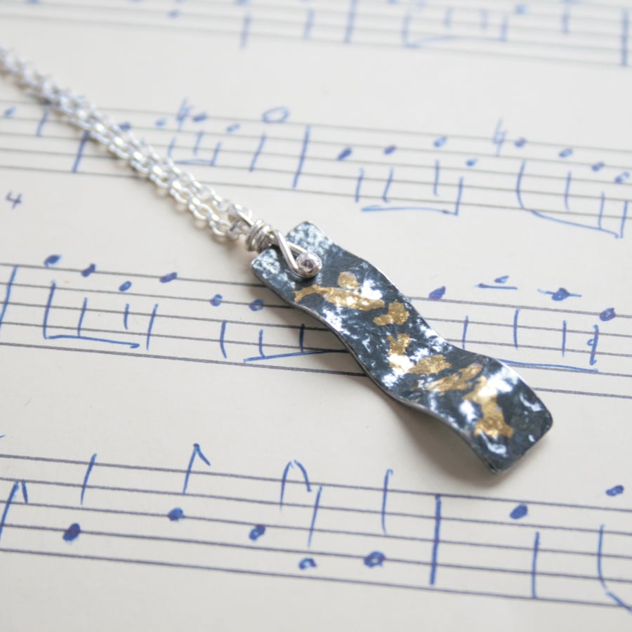  Black and gold necklace, Keum boo necklace, unique sterling silver jewellery