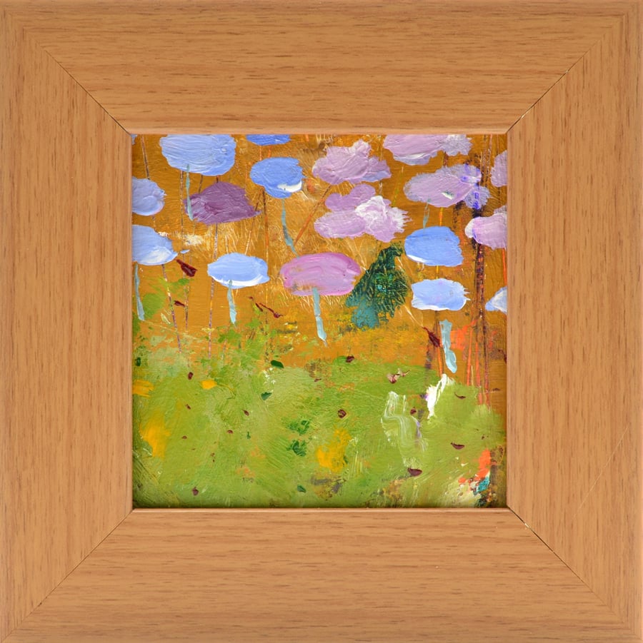 Small Framed Abstract Painting of Wild Flowers