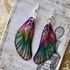 Purple and Green Fairy Wing Goddess Sterling Silver Earrings