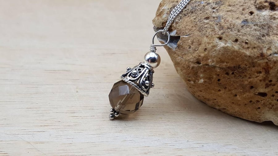 Small Smoky Quartz pendant necklace. Reiki jewellery