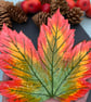 Handmade clay autumn leaf coaster, colourful nature home decor - Image 4