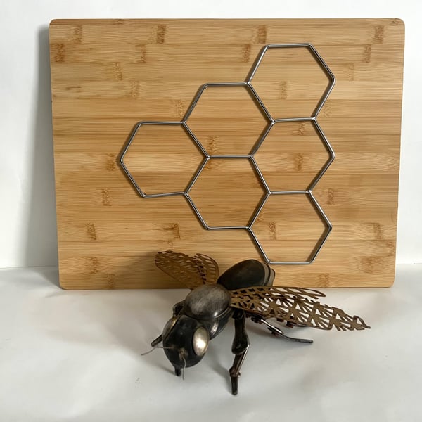 Cutlery Honey Bee sculpture with honeycomb display base