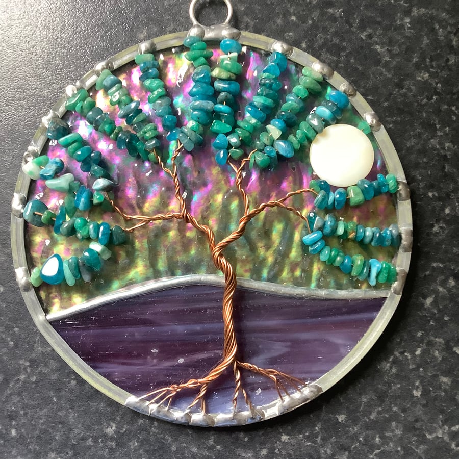 Amazonite and apatite tree of life suncatcher