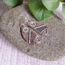 Earrings, Sterling Silver and Copper Leaf with Floral Decoration