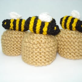 Set Of Four Hand Knitted Egg Cosies With Bumble Bees (R606)