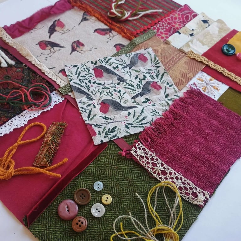 Robin Red Christmas Slow Stitching Kit large - vintage and reclaimed textiles