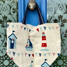 Small tote bag - cream background and rainbow webbing handles