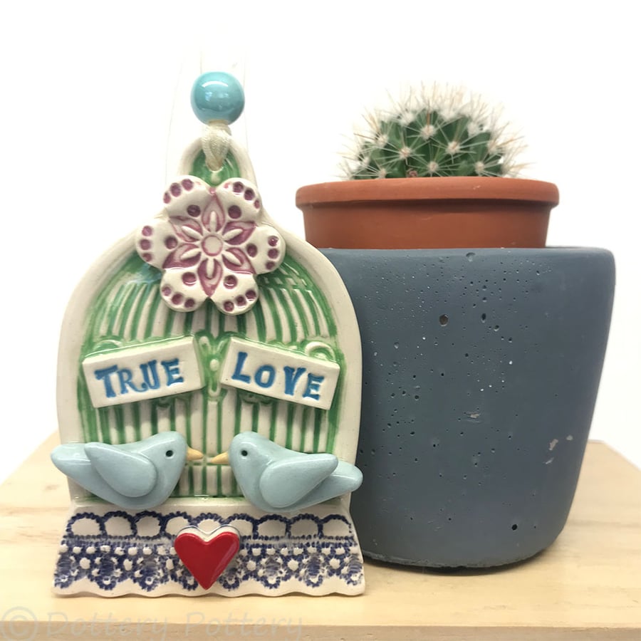 Ceramic lovebirds birdcage decoration