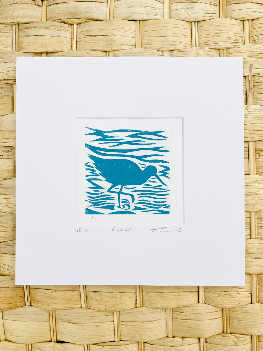 Avocet print, avocet Lino print, bird print, bird Lino print, british bird 