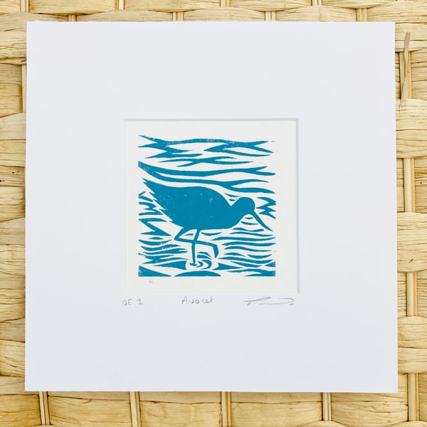 Avocet print, avocet Lino print, bird print, bird Lino print, british bird 