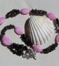 Red Garnet & Rose Quartz Crystal Gemstone Beaded Statement Necklace "Merlot"