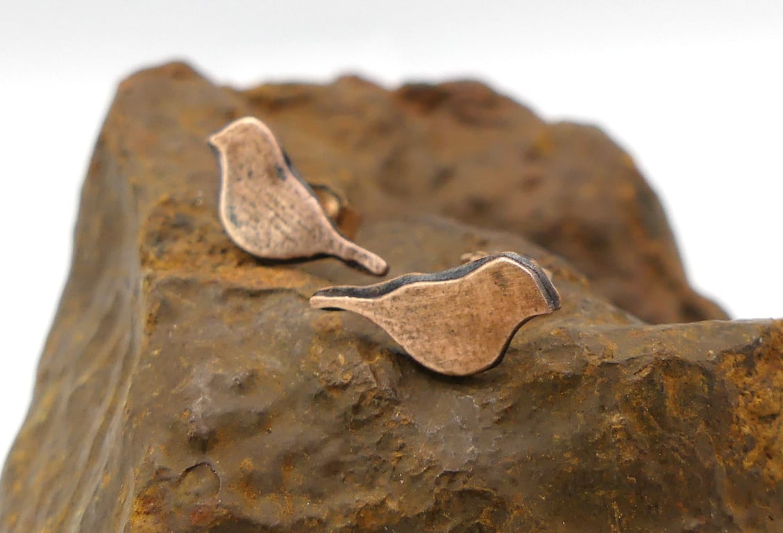 Recycled Copper Bird Stud Earrings.