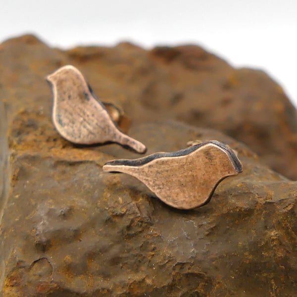 Recycled Copper Bird Stud Earrings.