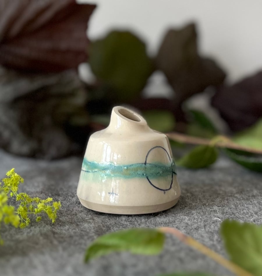 M Ceramic Handmade Bottle Bud Vase - Seascape - Secret Studio Sale - 78