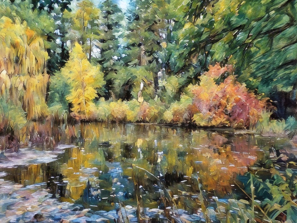 A5 Greeting Card Autumn Water Garden 