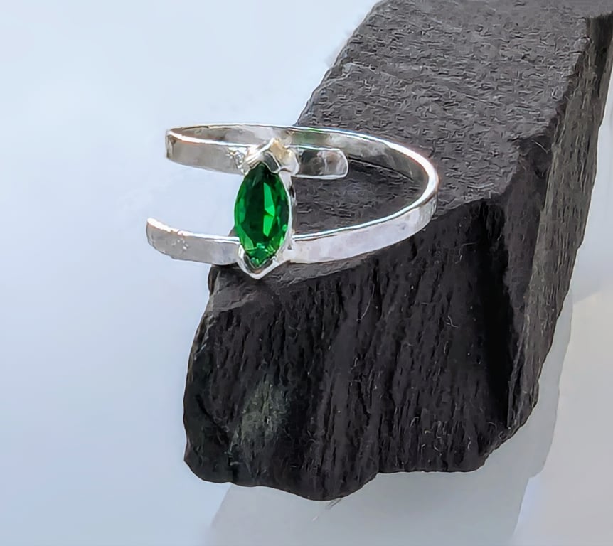 SILVER Marquise Lab Created Emerald, Handmade Urban Jewellery