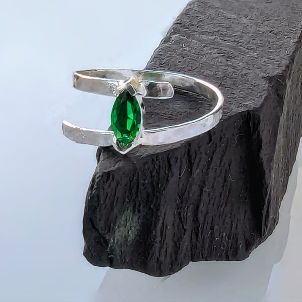 SILVER Marquise Lab Created Emerald, Handmade Urban Jewellery