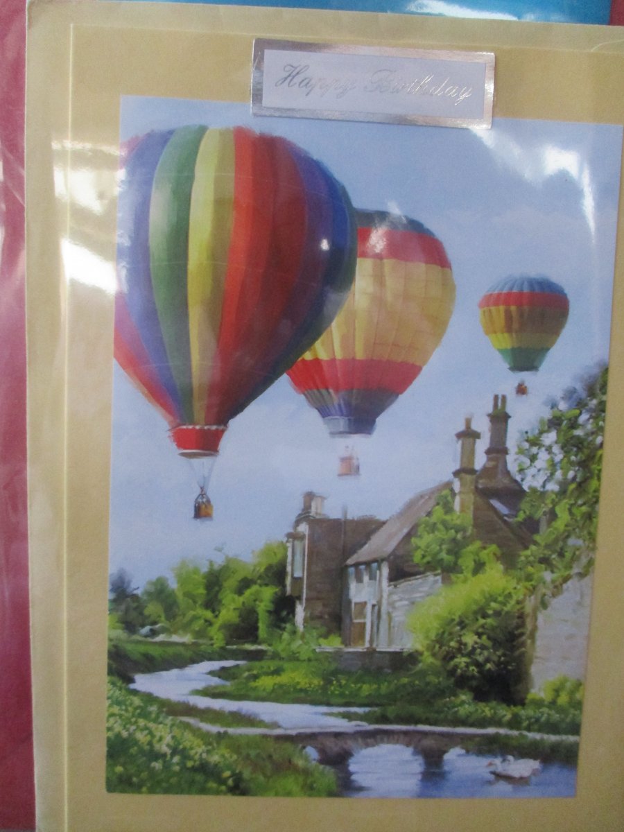 Happy Birthday Balloons Over Houses Card