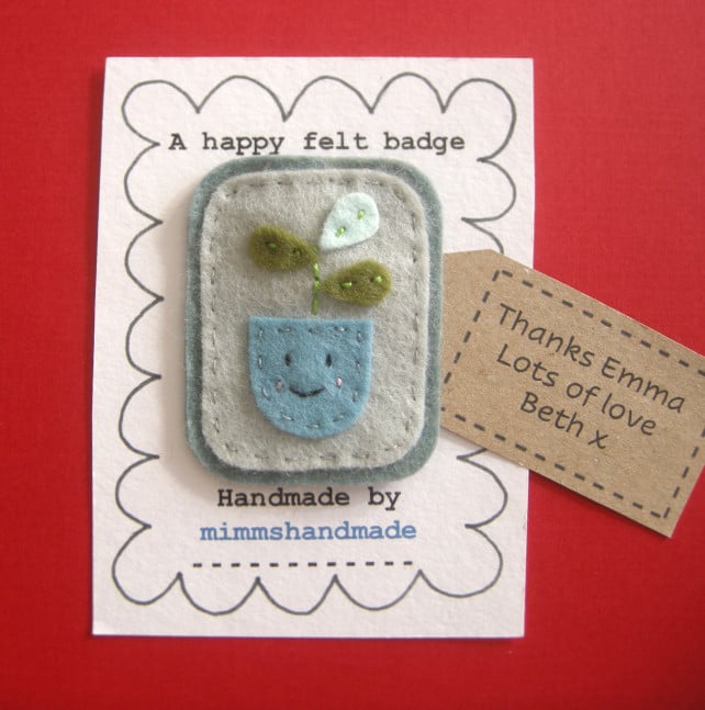 Badge, brooch, handmade plant pin can be personalised