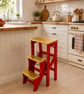 Red Wooden Folding Step Stool. Gold Kitchen Step Ladder UK - Image 4
