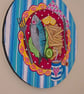 Original round canvas of fish and chips supper with a cup of tea.  - Image 1