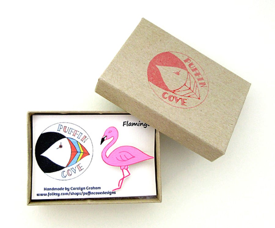 Flamingo Brooch, Bird Badge, Gifts for Mum, For Her, Gift for Girls, Pink