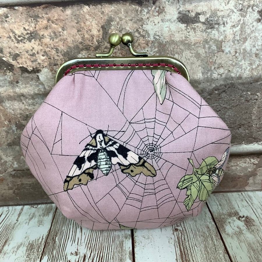Gothic Web Moths frame coin purse with kiss clasp