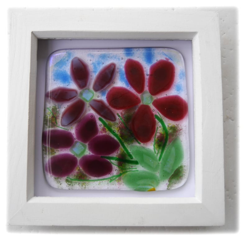 Fused Glass Flower Picture Box Framed 004